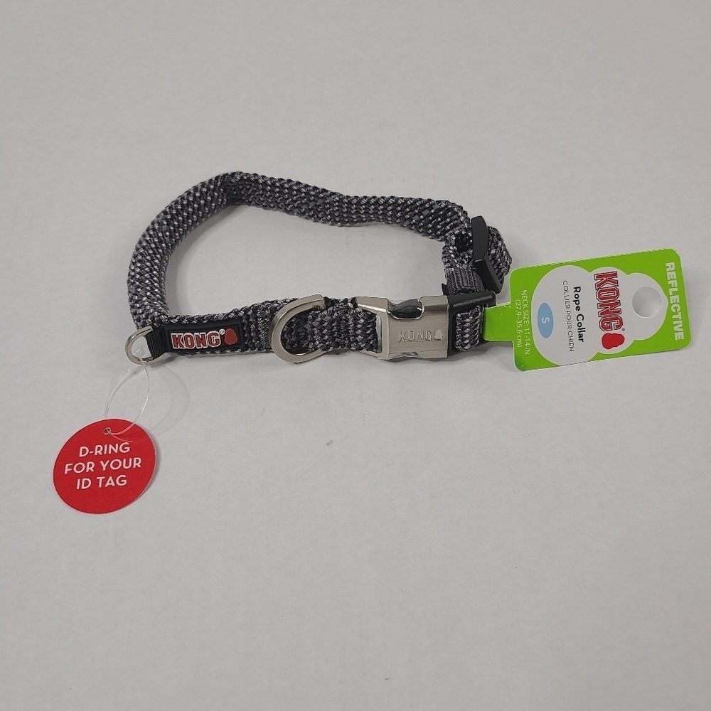 NWT Kong Reflective Rope Dog Collar Grey Size Small